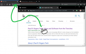 Show behavior using Chrome window with pointer over link and green arrow to Firefox window's address bar